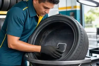 Profissionais realizando conserto de pneus em Suzano.